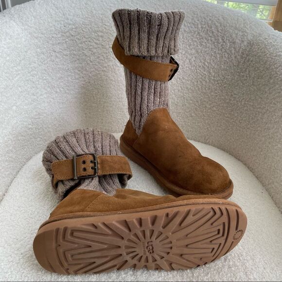 Chestnut Uggs Cambridge Knit Suede 1003175 Boots Booties 6 - Picture 2 of 10